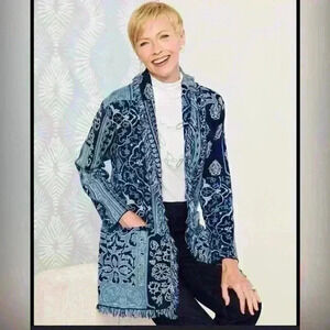 Jacquard Fringe Cardigan Sweater with Pockets Draper’s and Damons XL